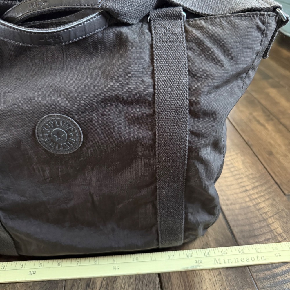 Kipling Asseni Medium Tote Bag Espresso Brown‎ Crinkle Nylon Crossbody Handbag - Picture 3 of 8